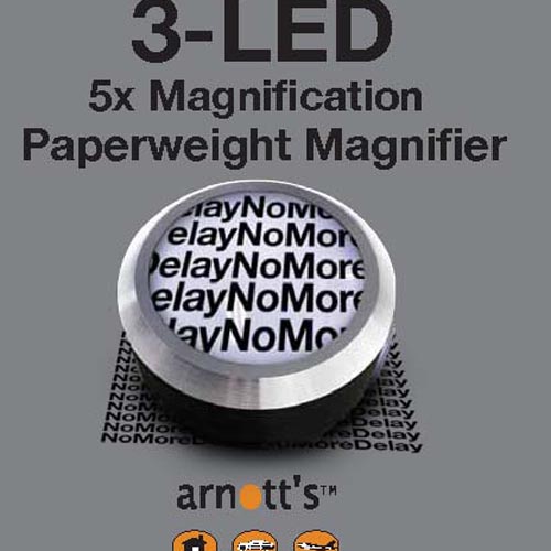 Image for The 5X Paperweight Magnifier with 3 LED Lights (Colour choices are Blue, Red, Black)