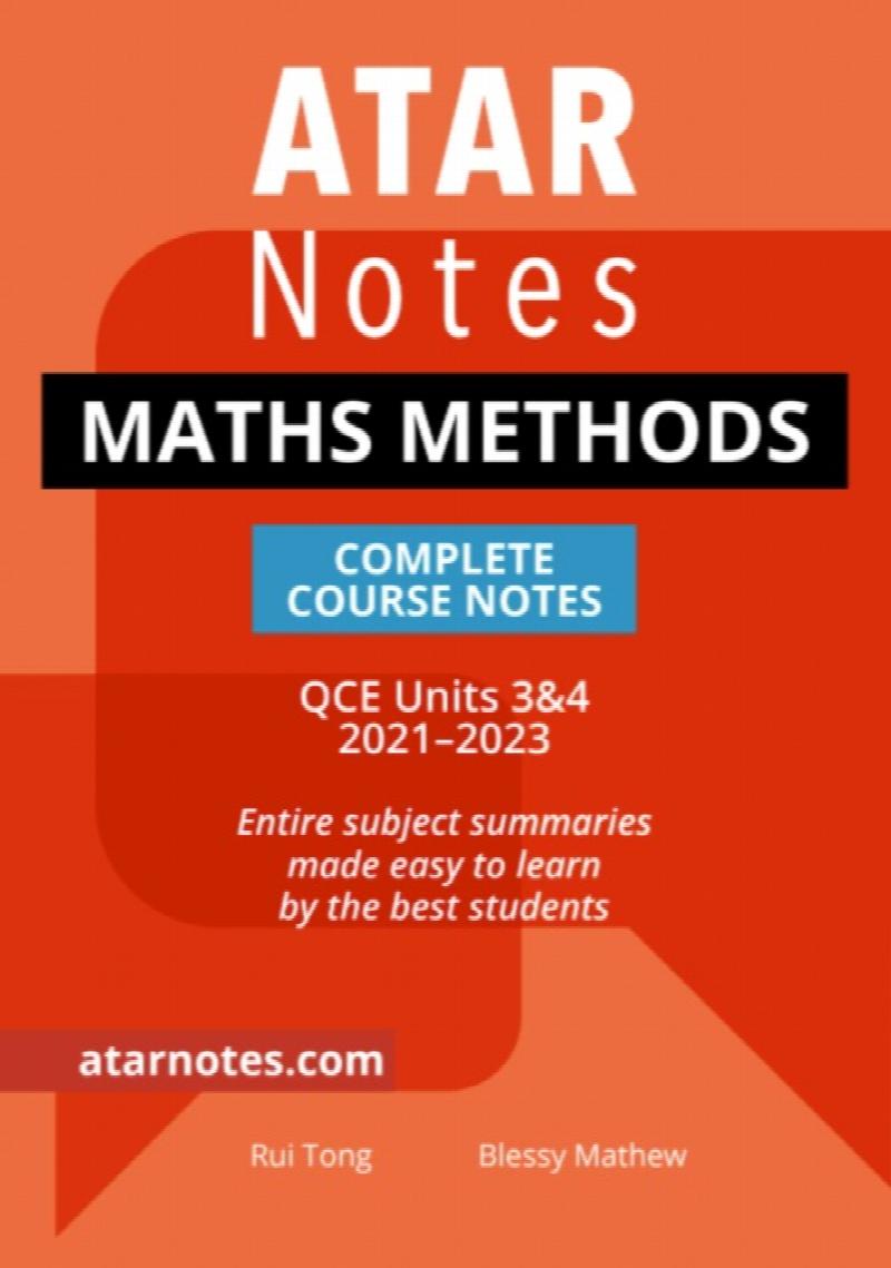 Image for ATAR Notes : Maths Methods Complete Course Notes QCE Units 3&4 2021-2023